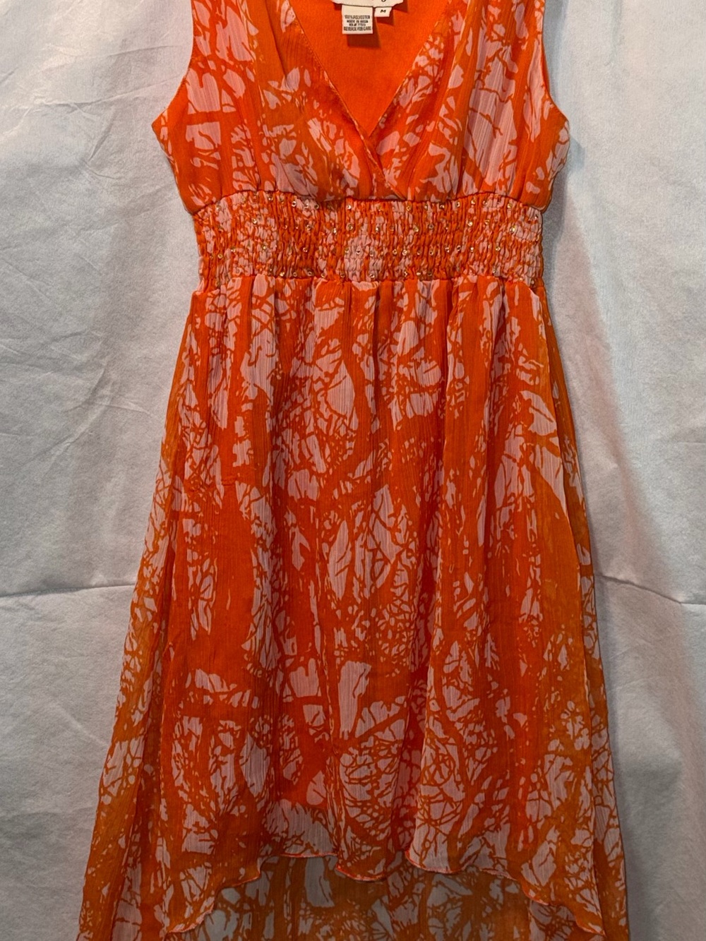 Women’s orange sheer hi lo dress size medium Jessica Taylor